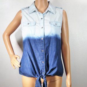 Mel & Mo Tie Front Ombre Blue Tie dyed Top